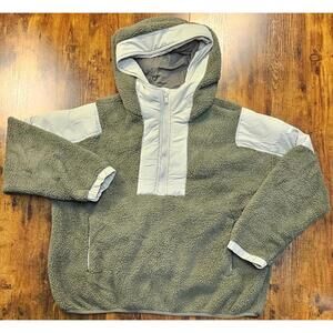 FP Movement Free People Lead the Pack Green Sherpa Fleece Hooded Jacket Size L